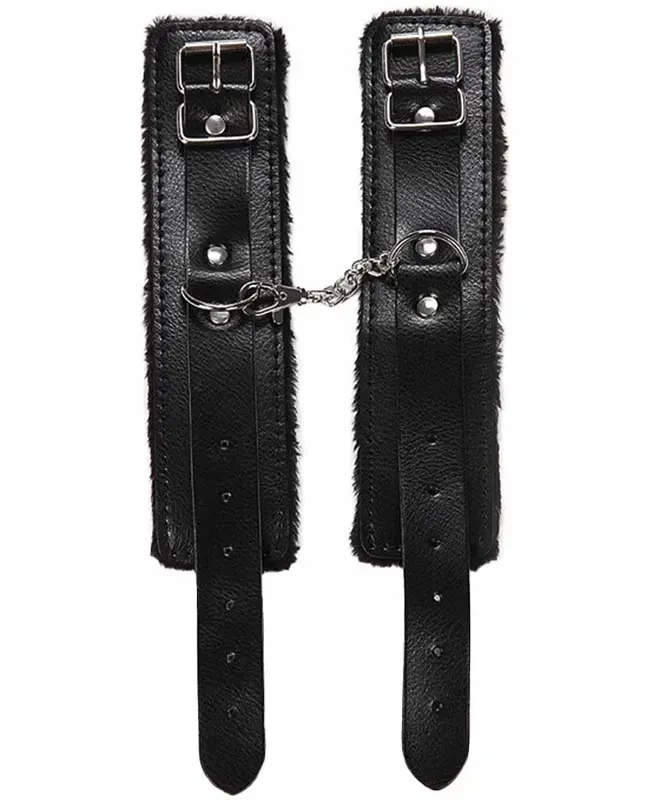 Kožená pouta s kožíškem a řetízkem