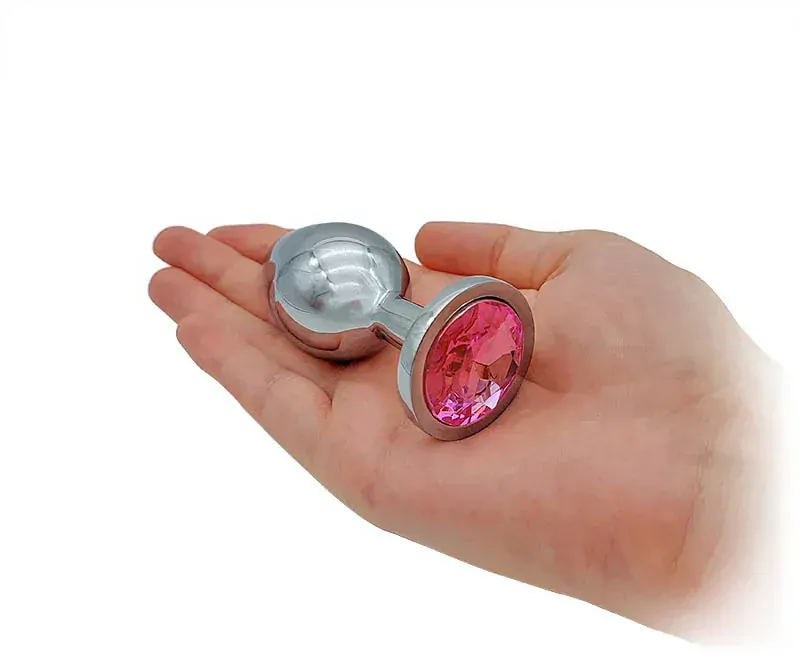 Kovový anální kolík s růžovým diamantem - M