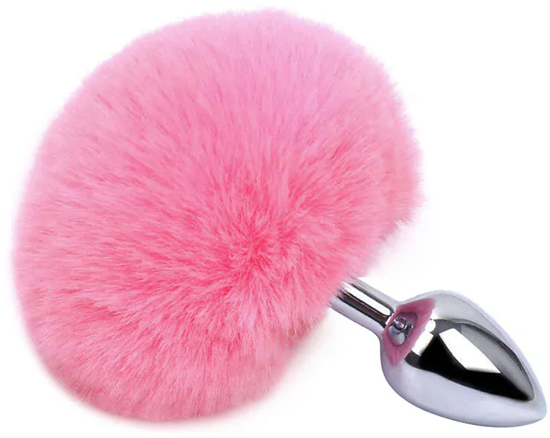 Kovový anální kolík s růžovým zaječím ocáskem
