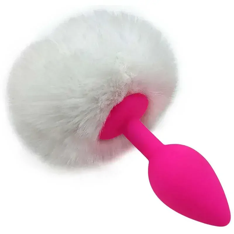 Silikonový anální kolík s bílým zaječím ocáskem