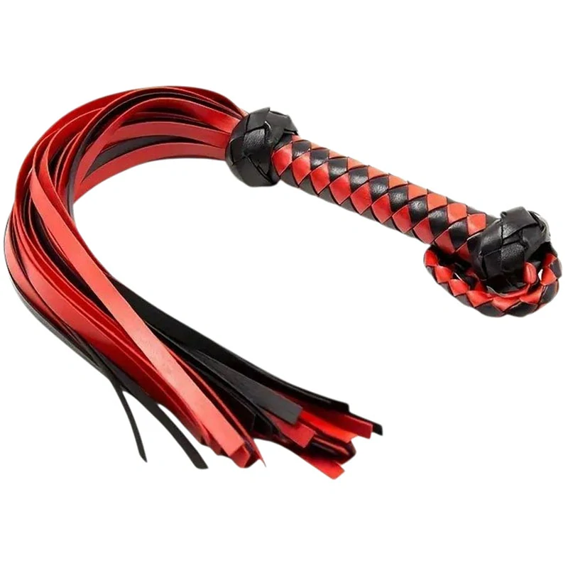 Proplétaný kožený bičík - černo-červený