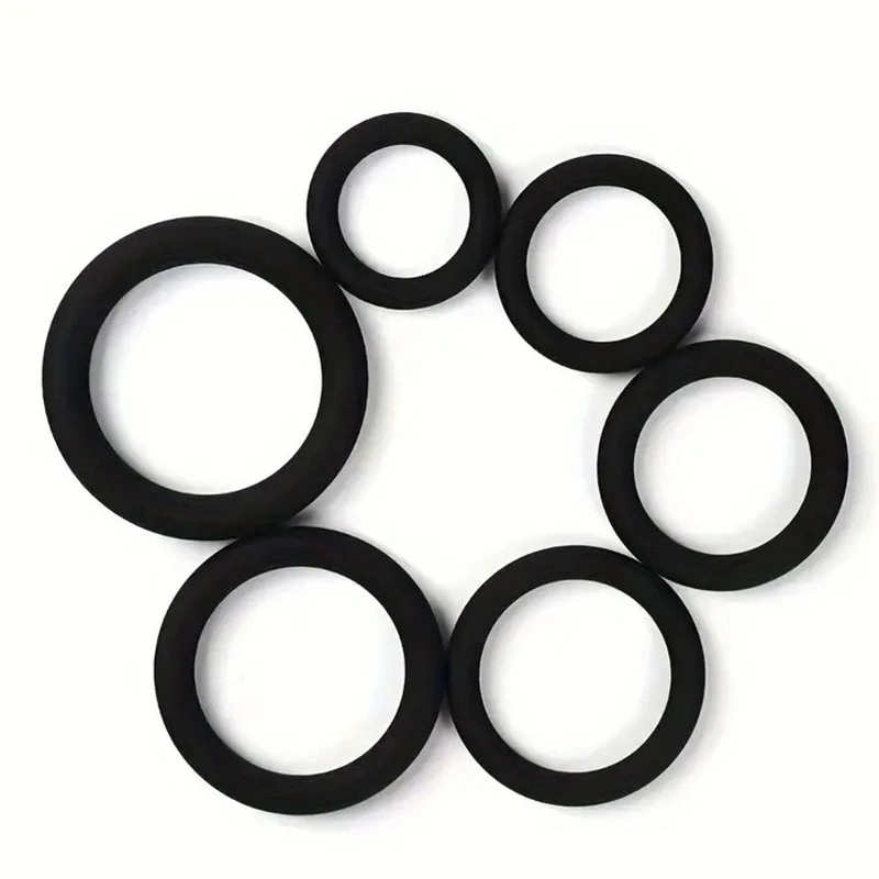 Sada 6 černých silikonových kroužků na penis