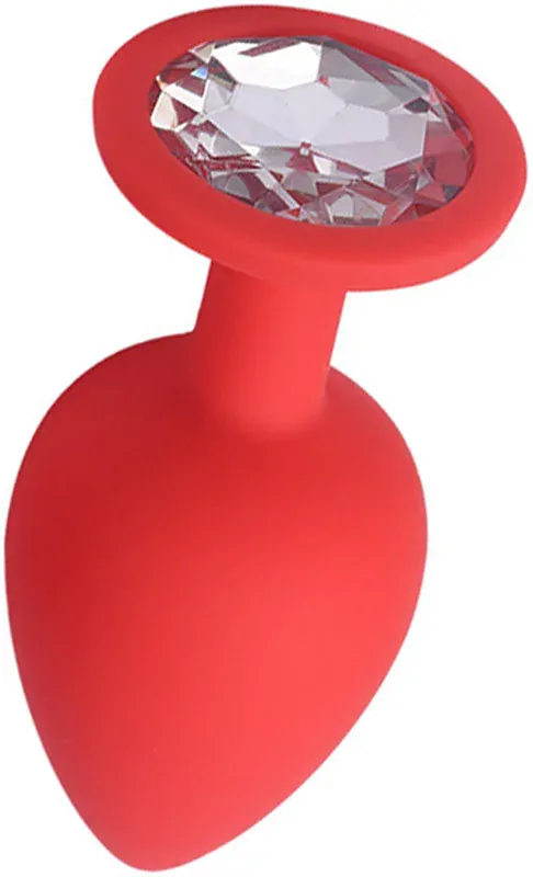 Silikonový anální kolík s čirým diamantem - L