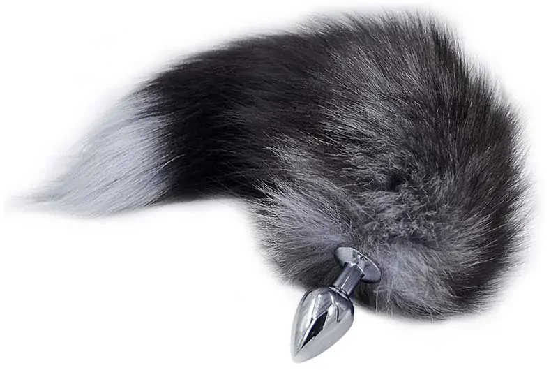 Kovový anální kolík s šedivým ocasem lišky - S