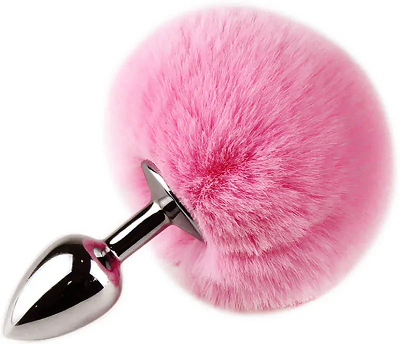 Kovový anální kolík s růžovým zaječím ocáskem