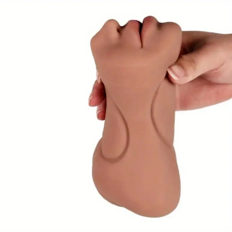 Oboustranný masturbátor pro muže 3v1 s umělou vagínou, análem a orálem - černoška