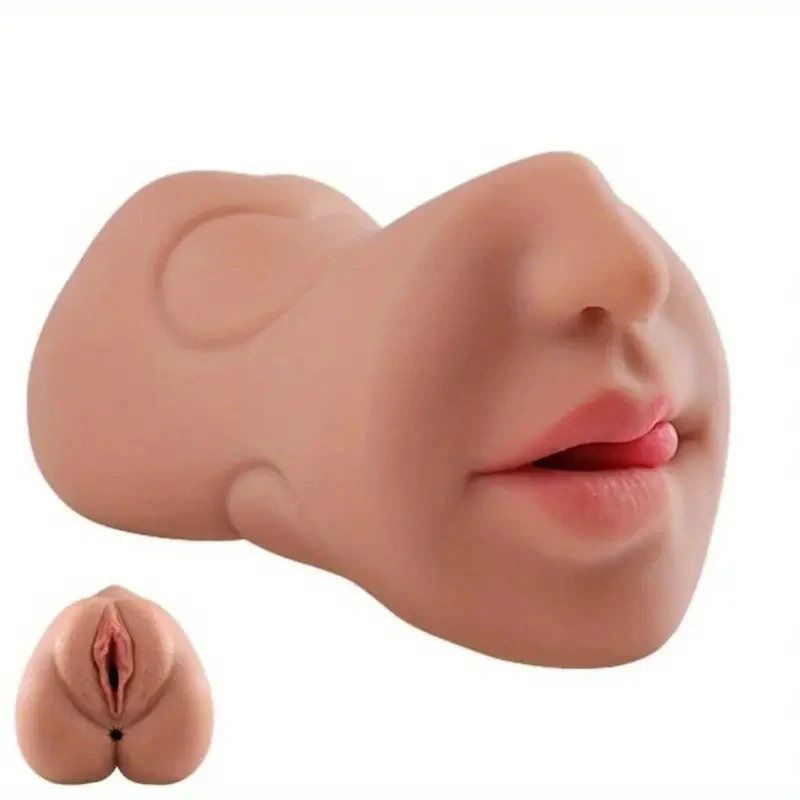 Oboustranný masturbátor pro muže 3v1 s umělou vagínou, análem a orálem - černoška