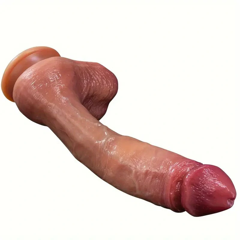 Velké realistické silikonové dildo s varlaty a přísavkou - 23 cm