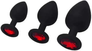 Sada silikonových análních kolíků s červeným diamantem