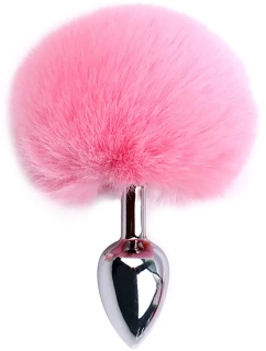 Kovový anální kolík s růžovým zaječím ocáskem