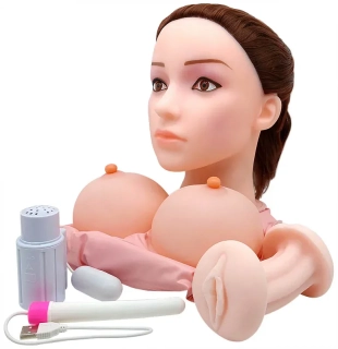 Vibrující a sténající panna s umělými prsy, vagínou a análem