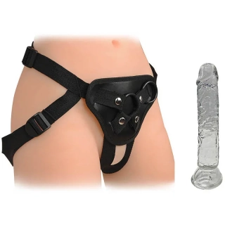 Strap-on s pružným gelovým penisem - 17 cm