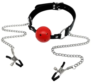 Kuličkový roubík se svorkami na bradavky