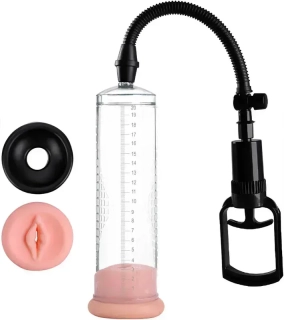 Velká vakuová pumpa s pístem a umělou vagínou - 21 cm